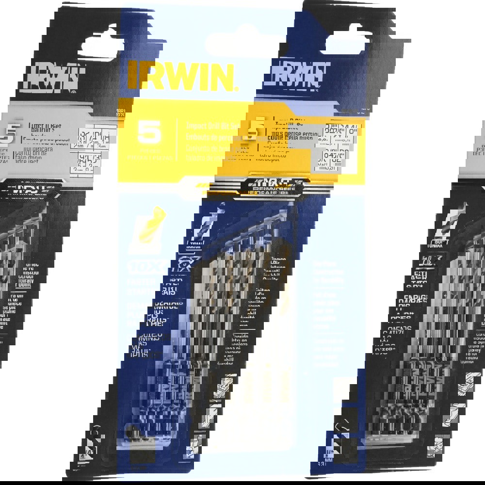 Drill Bit Set: Hex Shank Drill Bits, 5 Pc, 0.125